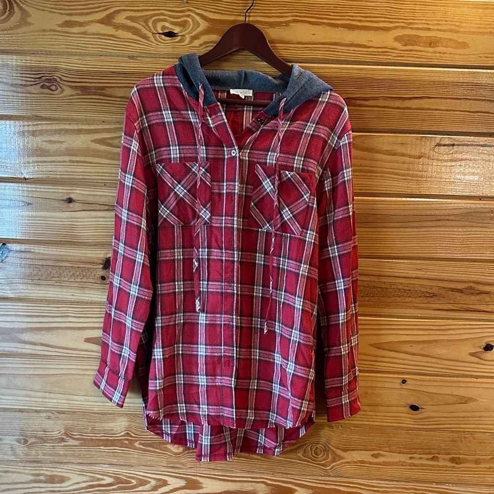 LA MIEL Red Plaid Hooded Top